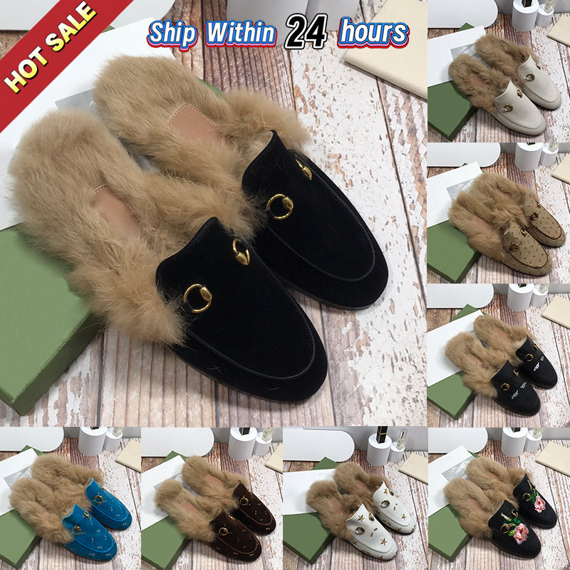 New Womens Slippers Designer Sandals Princetown Embroidered Horsebit Slide Mules Wool Slippers Leather Velvet Maxi Canvas Shoe Ladies Luxury Winter