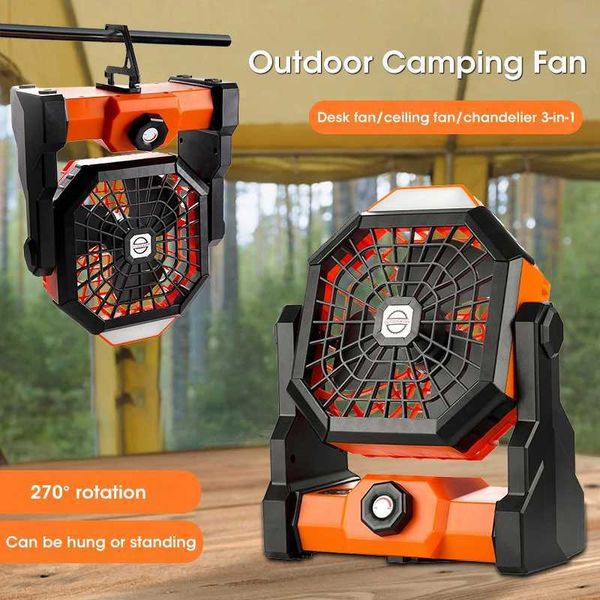 Electric Fans 2024 New 7800 mA High Capacity Portable Fan Charging Desktop Camping with LED Light and Hook Outdoor for Tent Car Travel H2501