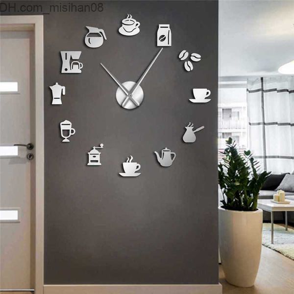 Wall Clocks DIY modern design wall clock 3D coffee cup shape acrylic home clocks for kitchen dinner room decor mirror silent horologe SH1909
