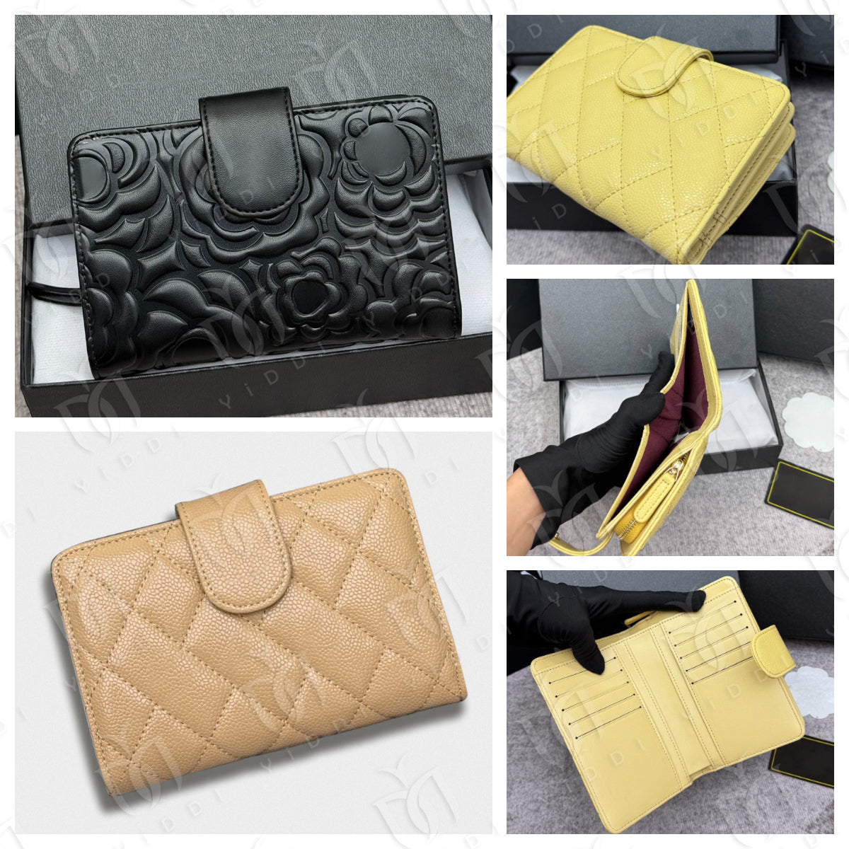 Genuine leather Designer wallet Multi Folding Card Holder wallet Luxury Diamond Caviar wallet Simple Fashion Women Short Wallet Business Card Clip B