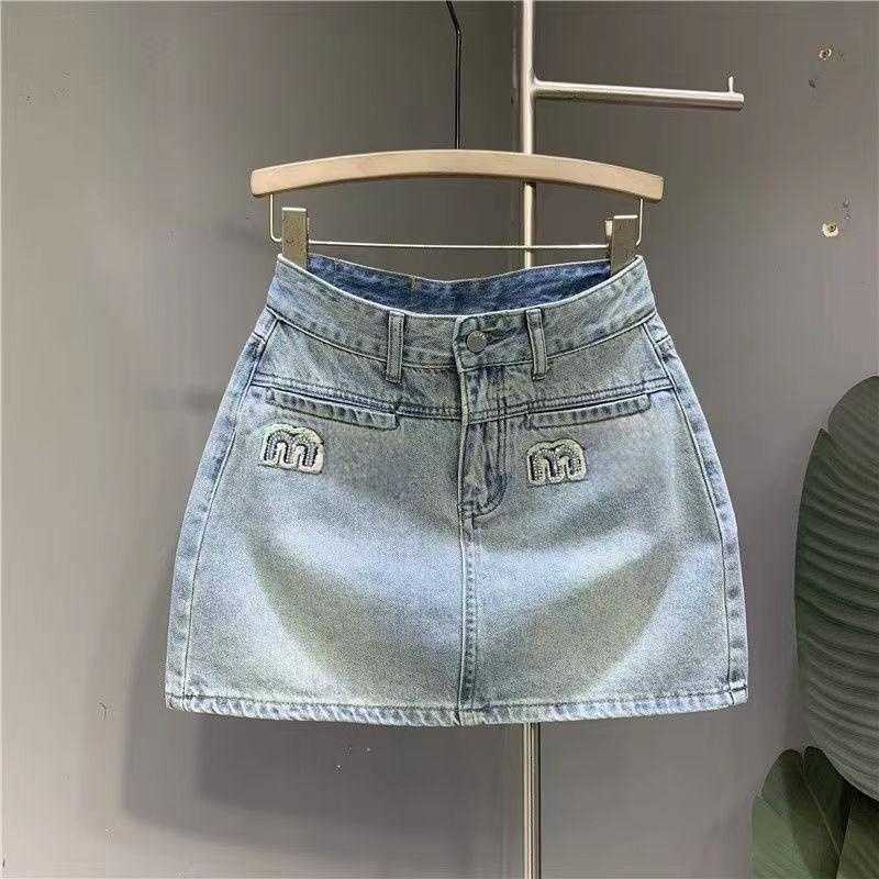 Womens clothing designer short skirt 23ss summer new letter diamond embroidery denim Shorts Skirt high waist washed blue hip Skirts