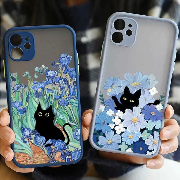 Luxury Case Vintage oil painting Van Gogh Cat phone case suitable for iPhone 16 15 13 12 11 Pro Max Mini 14 Plus SE X XS XR shockproof hard
