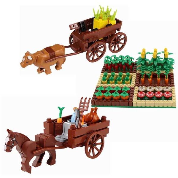 MOC Farm Cattle Horse Carriage Transport Stable Vegetable Garden Bricks Model Building Blocks Toys for Children Christmas GiftsC250211