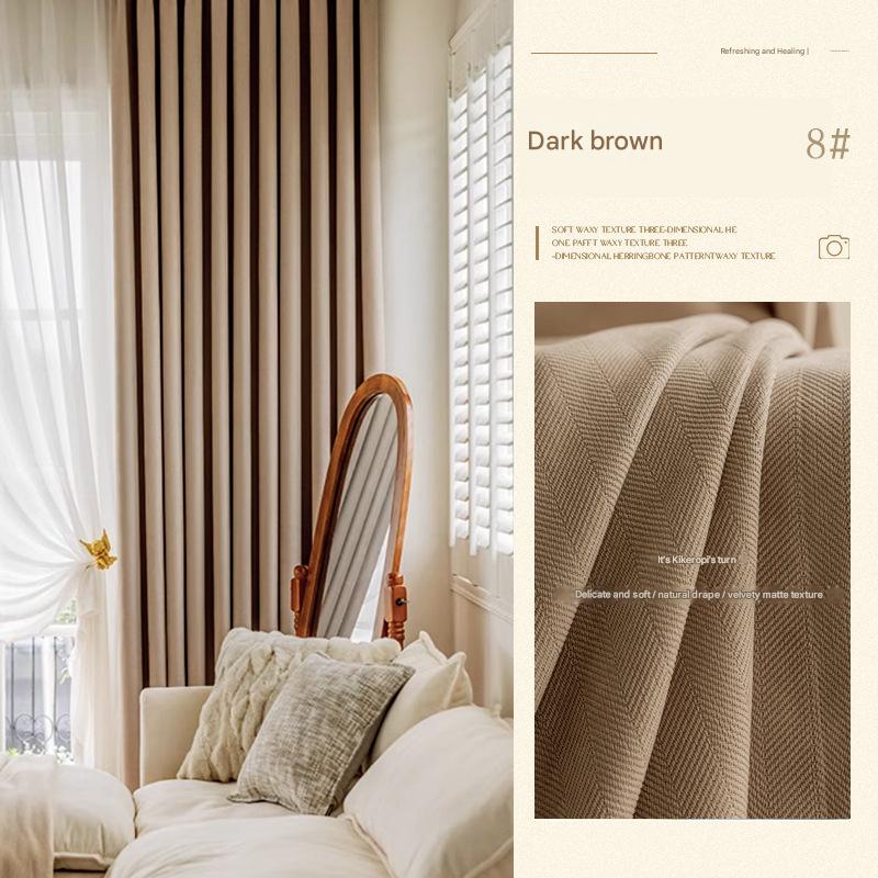 YL-36683 Herringbone Chenille Fabric Thickened Blackout Curtain Fabric New Bedroom Matcha Green Shaoxing Curtain Wholesale