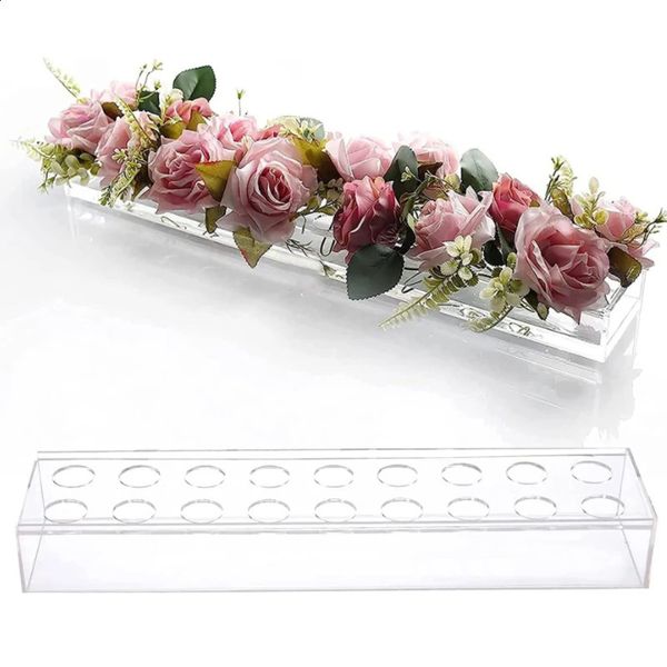Clear Acrylic Rectangular Flower Vase With Lid Wedding Dinner Table Floral Centerpiece Morden Floral Vases Desktop Home Decorate 240731