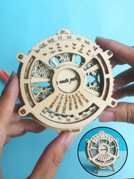 3D Puzzles 3D Wooden Puzzle Perpetual Calendar Mechanical Gears Toy Building Set Brain Teaser Games Engineering Toys model kits handmade H24