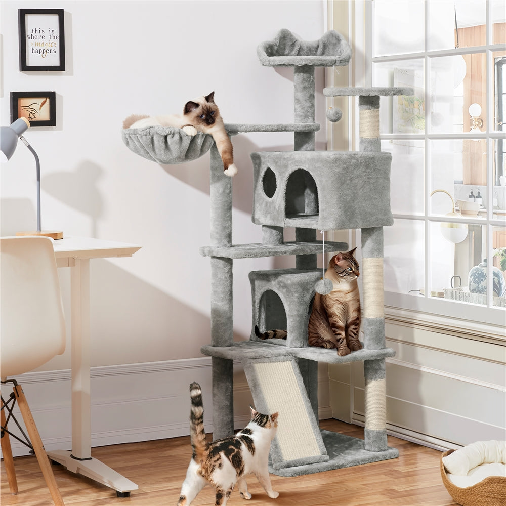 TEMU Halloween 57''h Cat Tree Condo Kitten Tree Tower W- 2 Condos & Dangling Ball & Round Platform & Ladder Indoor Cat Tree Tower For Kittens-small