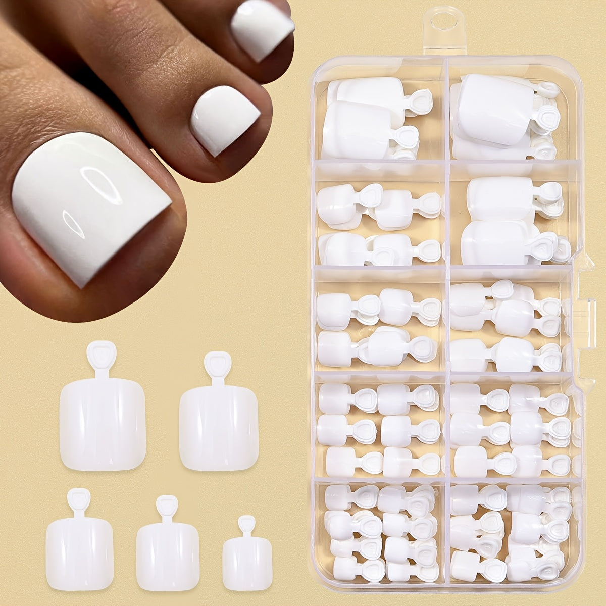 TEMU 120pcs Short Square Press On Fake Nails - Glossy Fake Toenails & , Easy Application Reusable Artificial Nails For , No Glue Needed, Toe Nail