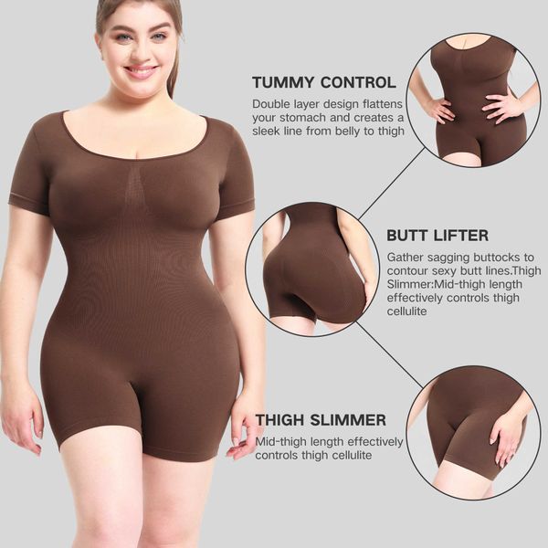 lady Waist Tummy Shaper Large size shapewear for women&#039;s body shaping Bodysuit seamless short sleeved bodysuit sports yoga jumpsuit