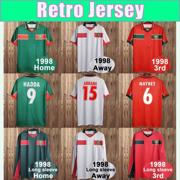 1994 1998 Morocco HADDA Retro Mens Soccer Jerseys National Team NAYBET ABRAMI Home Away 3rd Football Shirts Vintage Long Sleeve Uniforms