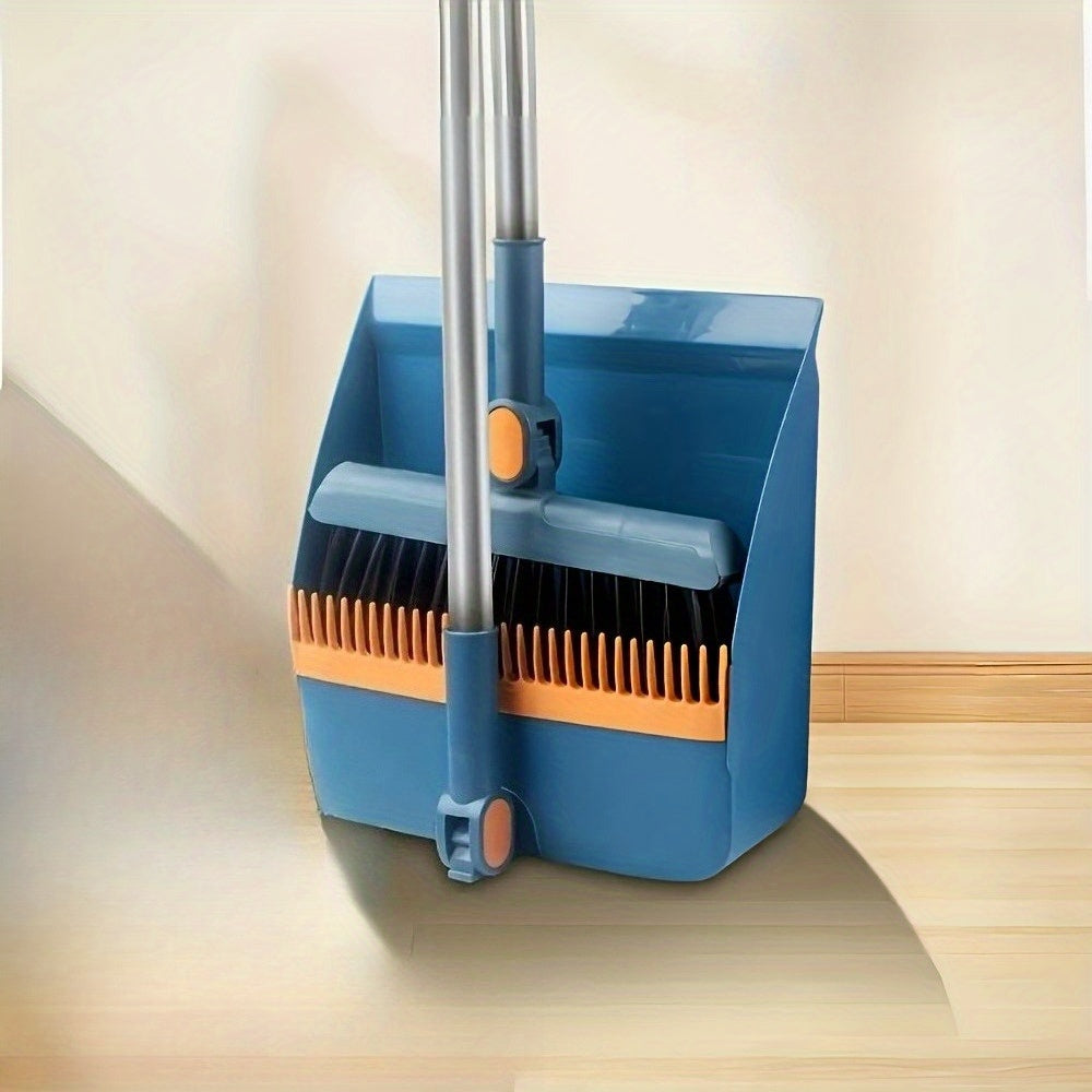 TEMU New 2pcs 3-in-1 Rotatable & Foldable Magnetic Broom Set With Enlarged Thickened Broom For Pet Hair Cleaning (blue-orange-white )