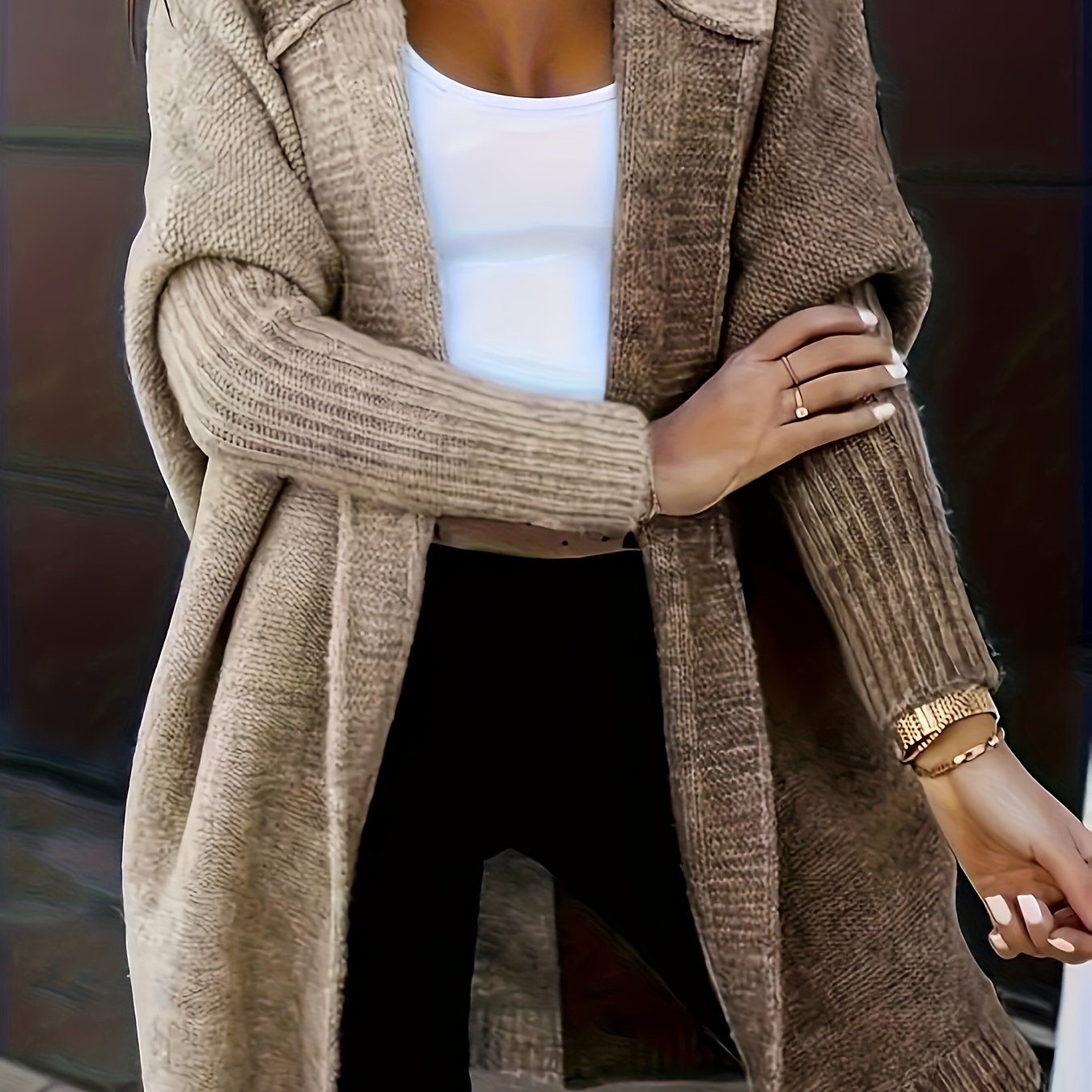 TEMU Women's Autumn And Warm Color Bat Sleeve Hooded Cardigan