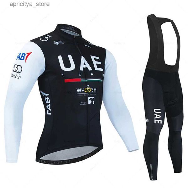 Cycling Jersey Sets 2023 Uae Autumn Cycling Jersey Set Men Long Seve Quick-Dry Bicyc Clothing MTB Maillot Ropa Ciclismo Road Bike Sports Wea