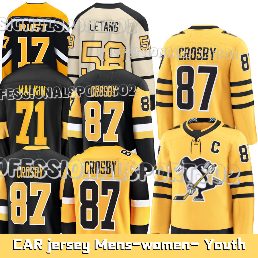 #87 Crosby C Pittsburgh Penguin Hockey Jerseys #71 Malkin A #65 Karlsson #67 Rakell #58 Letang A #17 Rust #66 Lemieux C #68 Jagr A Hockey Jerseys