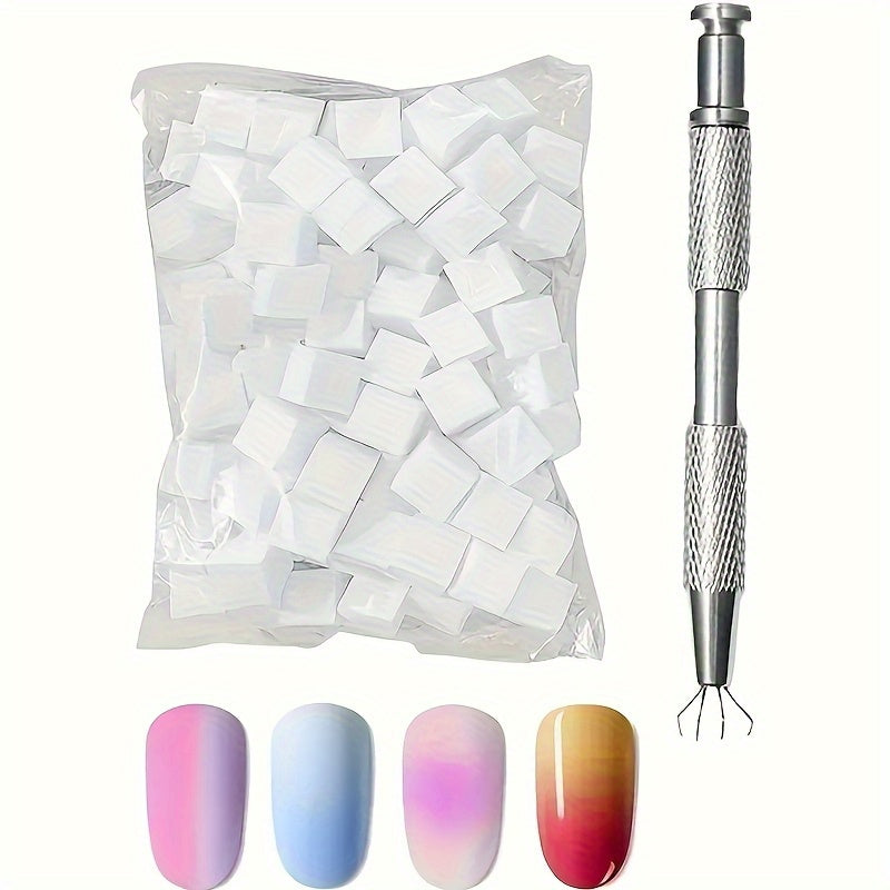 TEMU 1pc Nail Gradient Assistant Set- Tofu-shaped Sponge+ Foundation Pen, Suitable Plumbing Gel Application, Natural Gradient Nail Art (nail Kit)