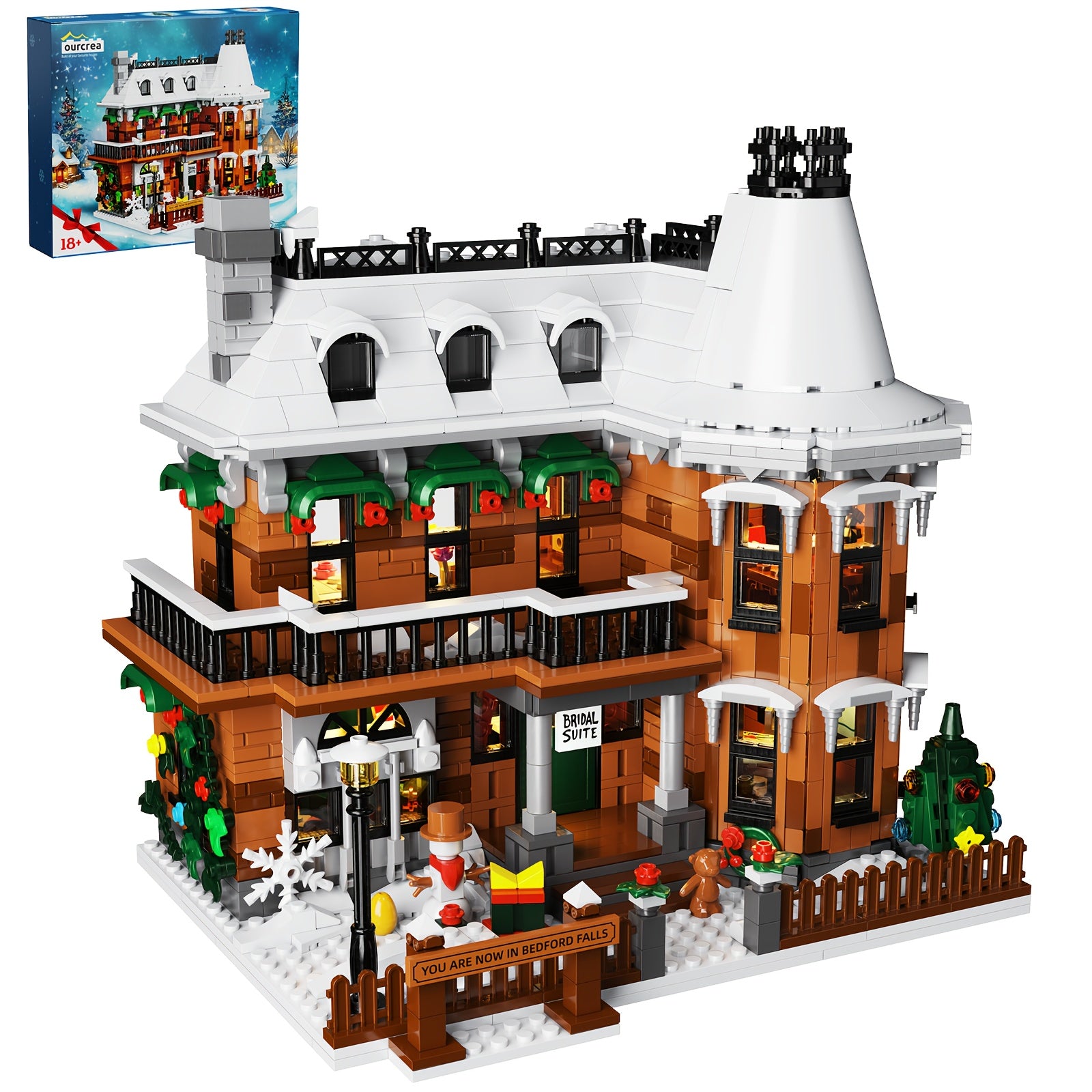 TEMU 1549pcs Of A Wonderful Building Castle Model Building Block Set Christmas Series Handmade Diy Kit Collection Art Home Decoration Christmas