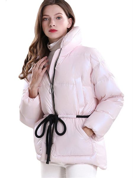 Women&#039;s Down Parkas Autumn Winter Jacket Women Thick Stand Collar Loose Drawstring Belt Slim Warmth Coat Long Sleeve Outwear Feminina 2