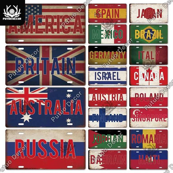 Putuo Decor Country National Flag Metal Sign License Plate Plaque Metal Vintage Decoration for Bar Pub Living Room Wall Decor Z250118