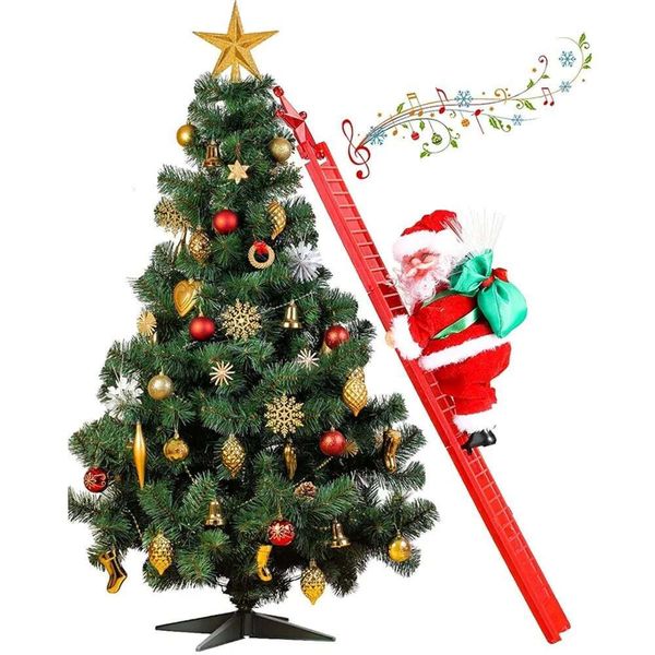 Electric Climbing Ladder Santa Claus Doll Toys Music 2024 Newyear Ornaments Gift Merry Christmas Tree Hanging Decor