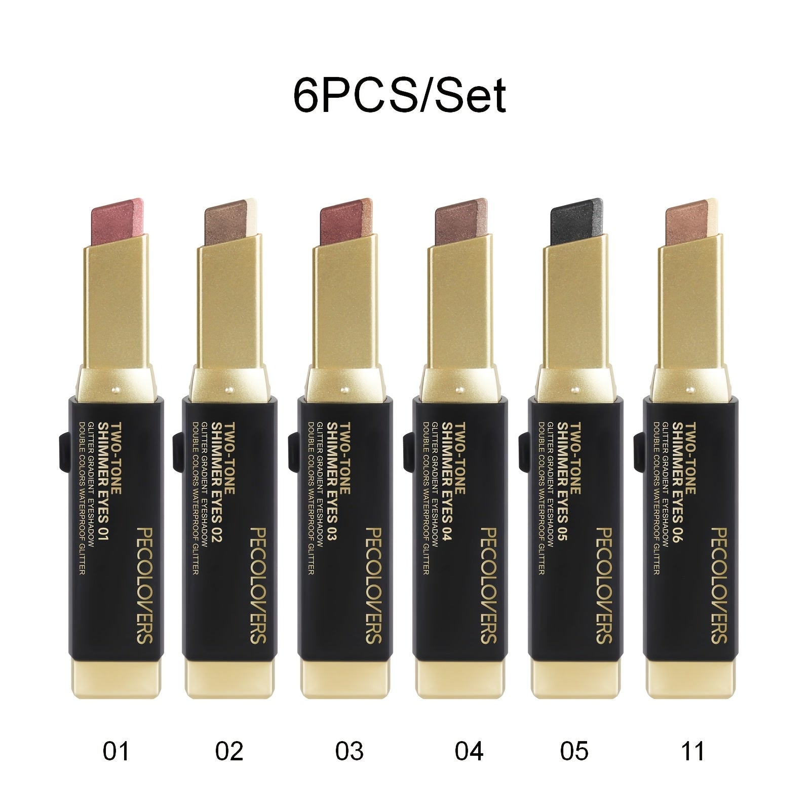 TEMU 6pcs- Set Glitter Gradient Eyeshadow Stick Pencil 2 Tone Shimmer Metallic Shadow Pen Waterproof 2in 1 Eye Makeup