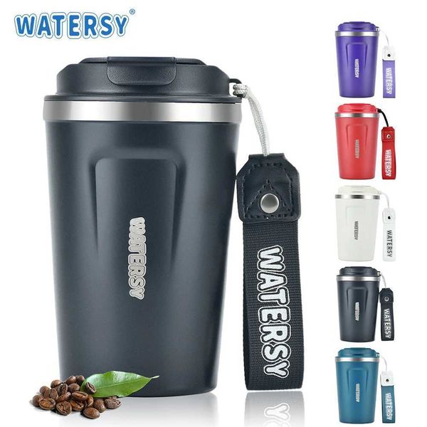 Watersy 380ml-13oz Black Coffee Cup Stainless Steel Thermos Mug Double Vacuum red Insulated Cup Portable Car Travel MugCL240809