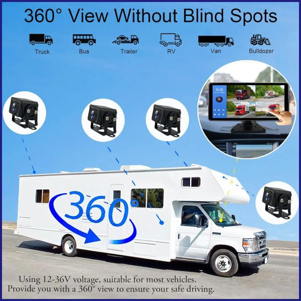 10.36 &quot;4 Channel Recorder Smart Blind Spot Radar BSD Alarm Car DVR Monitor with 4 PCS AHD 1080P IR Camera For Truck Bus