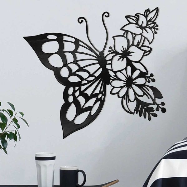 Black Butterfly Wall Hanging Art Metal Wall Decor Easy Installation Home Decoration Sign for Bedroom Living Room Garden OfficeXJ250116