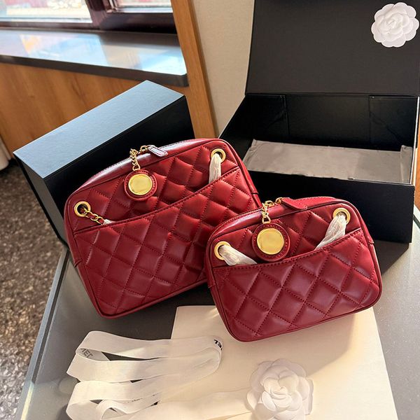 Camera Bag Makeup Bag Designer Women Shoulder Bag 24-18cm Leather Rhombock Gold Hardware Metal Luxury Handbag Gold Coin Small Pendant Matela