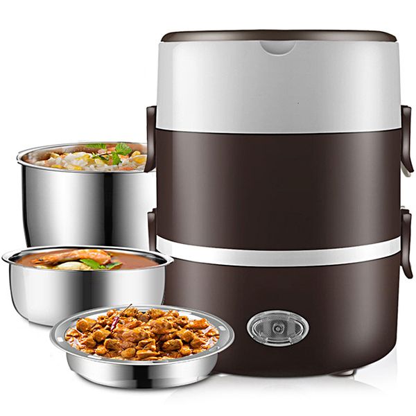 Lunch Boxes 220V Home School Electric Heating Box Stainless Steel Portable Steam Rice Cooker 200W Food Warmer Container Multilayer 230222