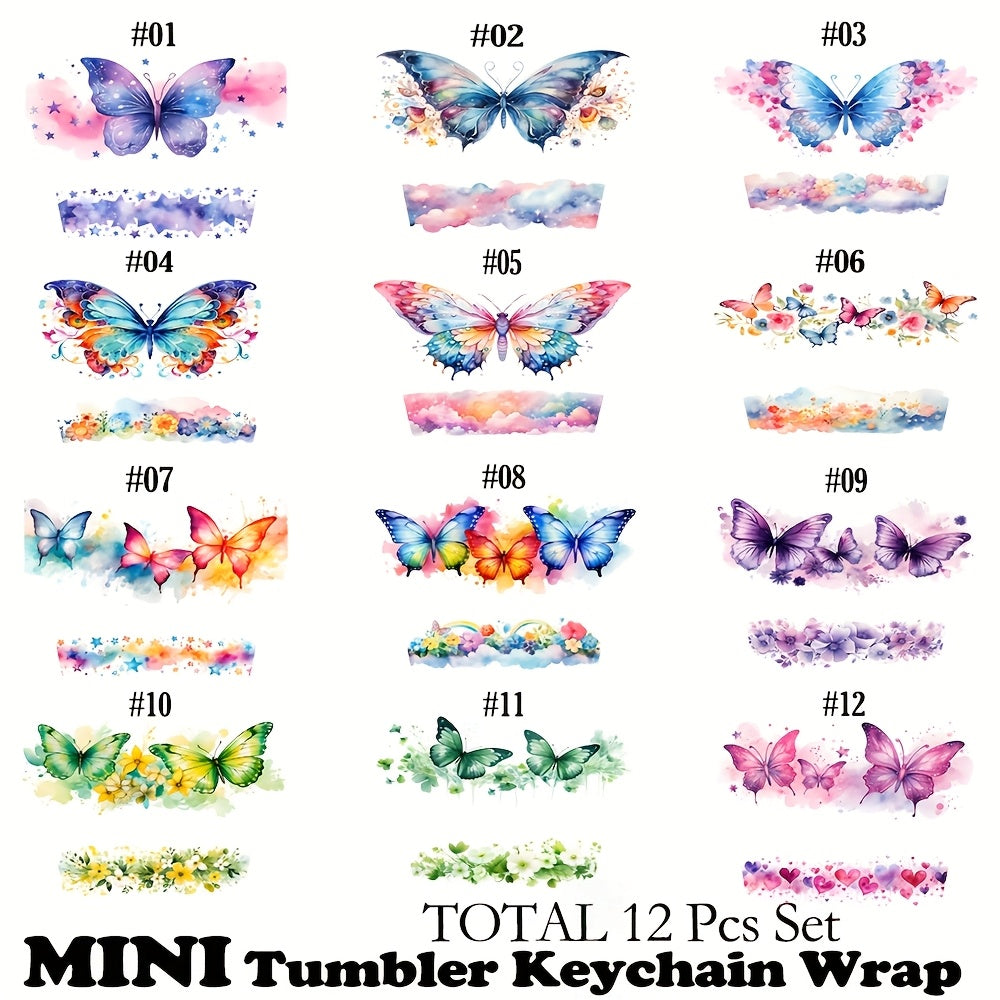 TEMU 12pcs Set Mini Uv Dtf Keychain Decals - High Quality Diy Decals For Mini Tumblers Keychain Wrap, Mixed Colorflower & , Fantasy Theme, Glossy