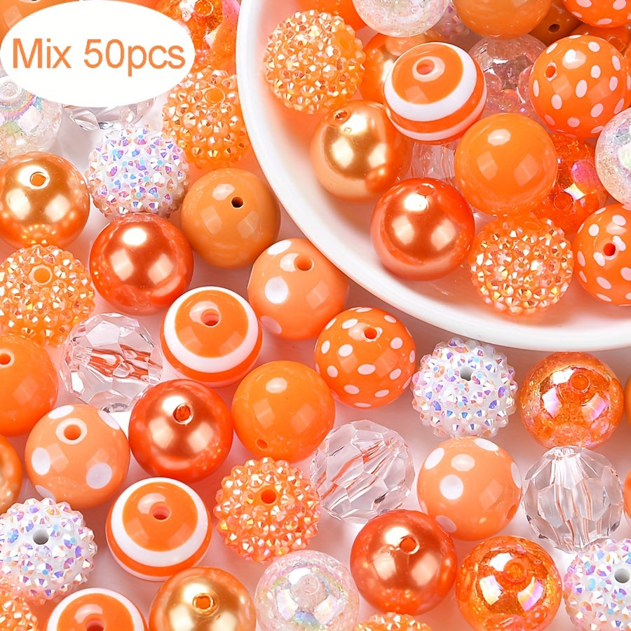 TEMU 50pcs Bubblegum Beads 20mm Bulk Mix, Diy Pen Beads Colorful Bubble Gum Beads With Round Spacers, Extender Chains, Beading Cord For Pen Bag Chain