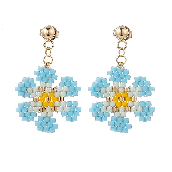 Boucles d'oreilles pendantes tige fleur tressée graine de verre