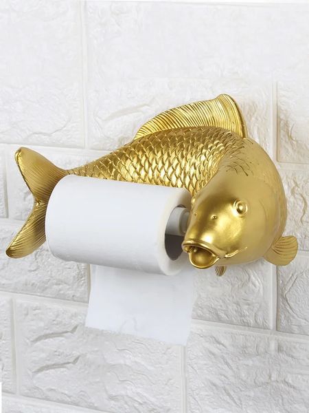 Toilet paper roll holder creative personality toilet paper towel holder bathroom no punching cute household carp paper holder 250211