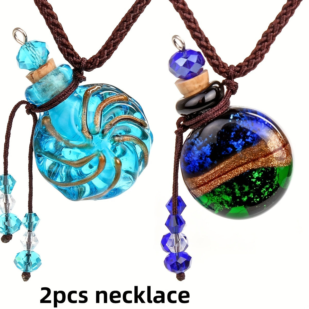 TEMU 2pcs Glass Perfume Necklace Round Bottle Essential Oil Bottle Pendants Perfume Bottle Perfumes And Fragrances For Women