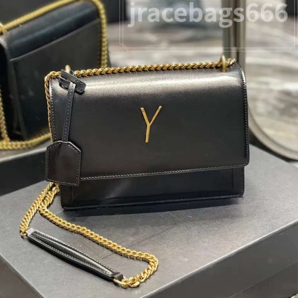 Designer Classic Sunset Shoulder Bag Womens Chain Crossbody Bags Mirror Quality Genuine Leather Black Handbag Flap Double Layer Messenger Wa