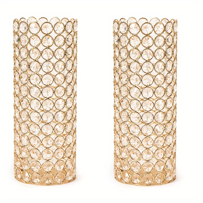TEMU 2 Cylindrical Vases - Crystal Hollow Oval Vase, 10.4-inch Centerpiece Vase, Home Decoration, Decorative Cylindrical Candle Holder, Wedding