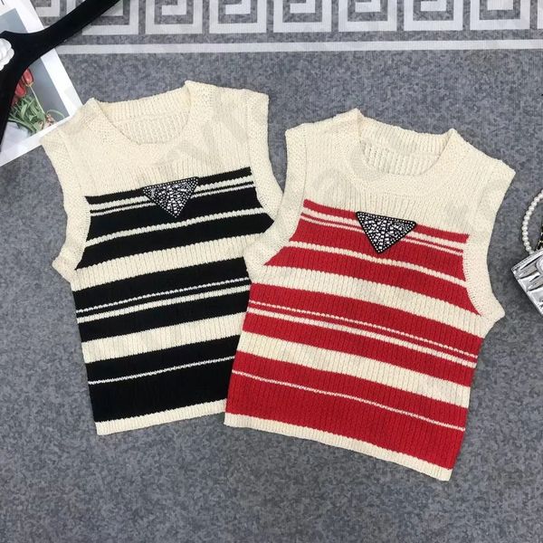 Women&#039;s Stripe Tanks Fashion Summer Sequin Triangle Pattern Round Neck Knits Vest tops Sleeveless Lady Sweater Vest