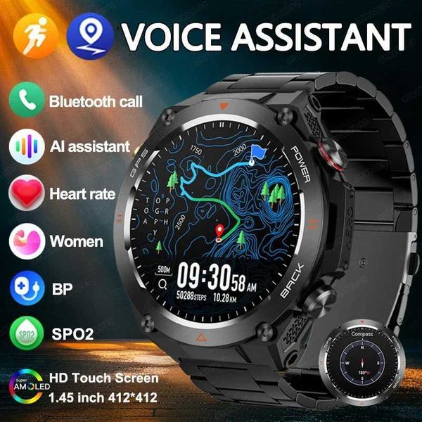 KC82 smartwatch GPS sports compass outdoor 1ATM waterproof watch 1.45 inch AMOLED BT 5.2 call voice assistant smartwatch T241213
