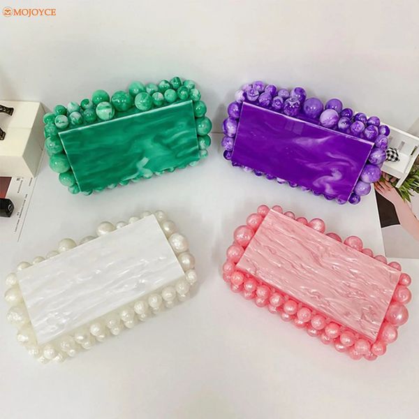 Evening Bags Women&#039;s Clear Acrylic Box INS Fashion Candy Color Handbags Purses Pearl Chain Evening Clutch Bags For Wedding Party 230927