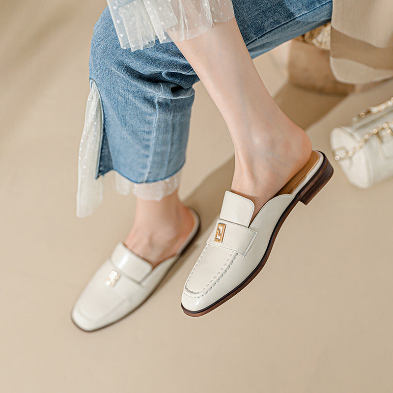 2024 Spring-Summer Women&#039;s Sandals Women Shoes Genuine Leather Solid Slippers Shoes for Women Women Slippers Mules Flat Shoes