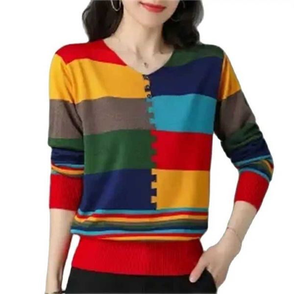Clearance Pick Up Leaks Foreign Trade Women Long-Slved Color-Blocking Thin Pullover Sweater Female Knitting Loose Top PulloverLX241026