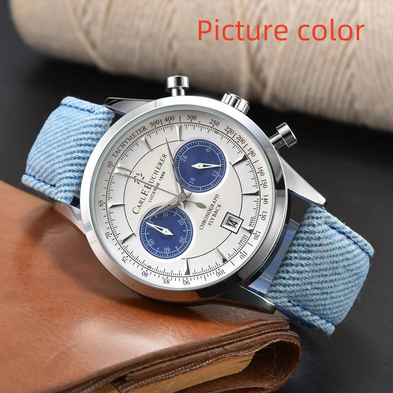 Carlf Wrist Watches for men 2024 mens Watches All dials work Quartz Watch High Quality Top Luxury Brand Chronograph Clock Fashion FLY BACK leather S