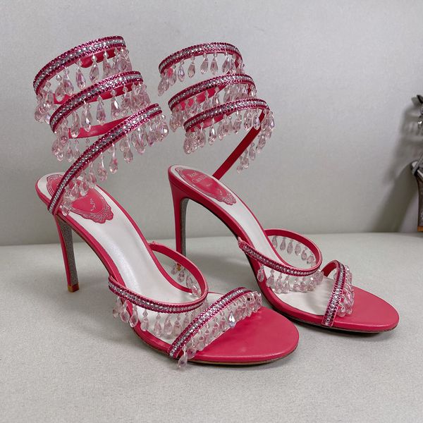 Sandals Pendant gorgeous sandals luxury designer crystal light wrapped foot ring stiletto wedding shoes rhinestone 9CM High Heeled Gladiator
