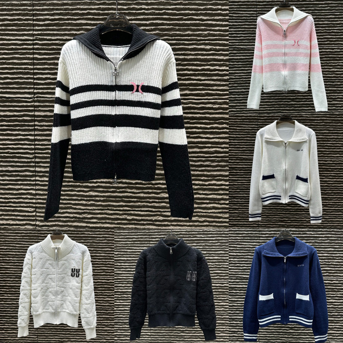 Lapel Neck Knit Coat Women Zip Up Outerwear Daily Style Knitted Wear Designer Embroidered Knitted Sweater