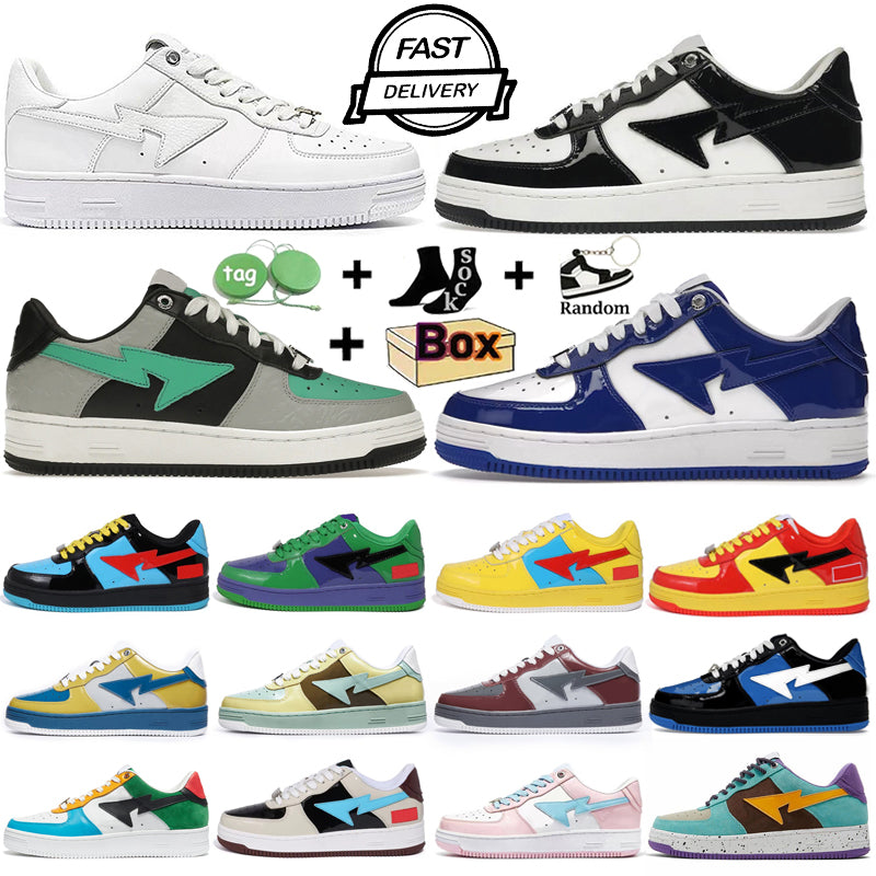 With box Stask8 casual shoes low sneakers SK8 Patent Leather Black White Abc Camo Camouflage Skateboarding Sports Bapely men women sports Trainers O