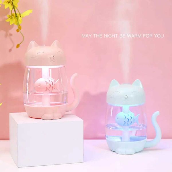 Humidifiers Air humidifier LED light cartoon cat cold fog USB humidifier ultrasonic ultra quiet humidifier y240628