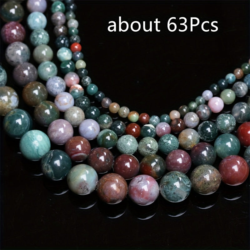 TEMU A String 4-10mm Indian Agate Round Beads, Stone Loose Beads Accessories, , Bead Making, Fashionable Bracelets, Necklaces, Earrings, Handmade