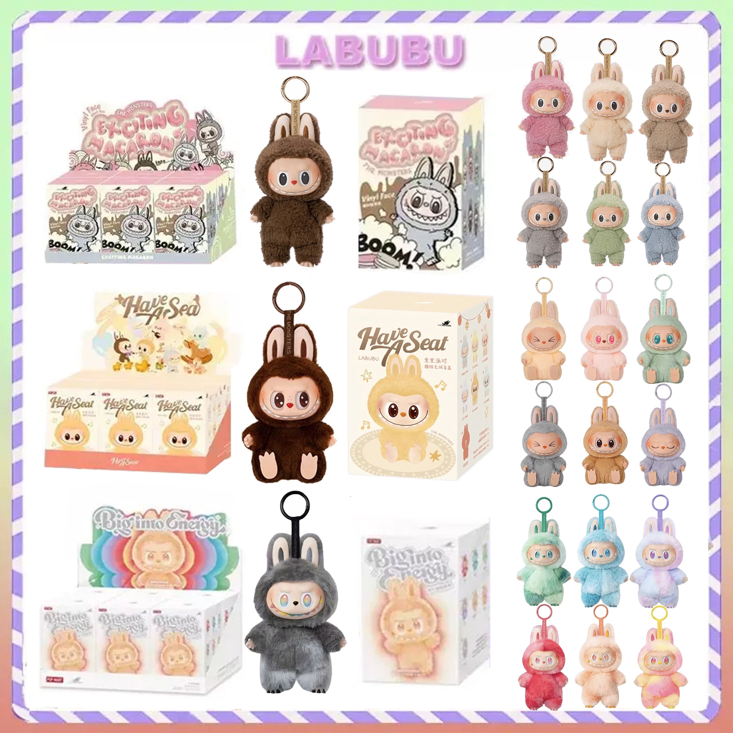 Labubu Doll Series V1 V2 V3 Cute Fur Toy Blind Box Set Rubber-faced Energy Spirit Doll Key Chain - Hot New Product Special Sale Labubu Box - Childre