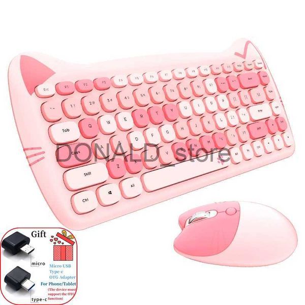 Keyboards MOFII Kawaii Cat 2.4G Wireless Keyboard and Mouse Set Cute Lipstick Punk Keyboards and Mice Combos for Laptop PC Home Office J2401
