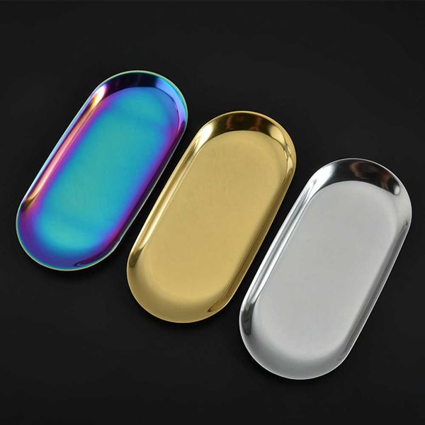 Decorative Plates Homies Nordic Rose Gold Metal Storage Tray Stainless steel Europeanstyle oval jewelry storage tray for jewelry storage Z02